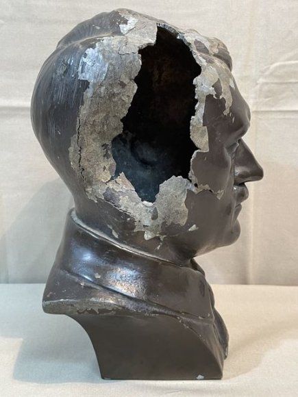 Original Nazi Era German Metal HITLER Bust, Rifle Butt Damaged — image 8