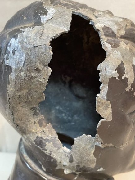Original Nazi Era German Metal HITLER Bust, Rifle Butt Damaged — image 9