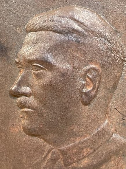 Original Nazi Era German Steel Hitler Plaque with Hitler Quote