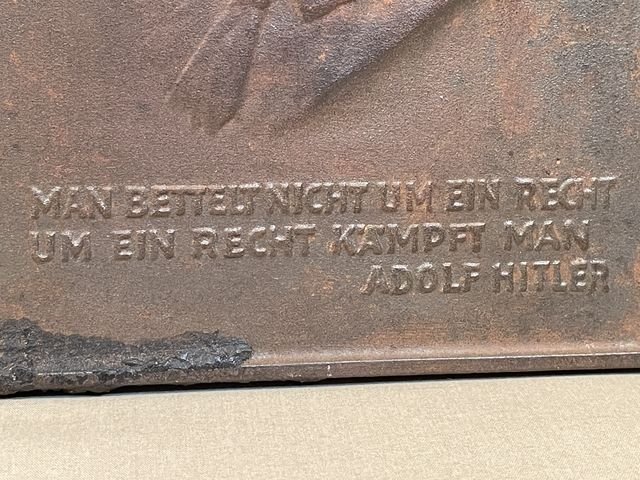 Original Nazi Era German Steel Hitler Plaque with Hitler Quote — image 2