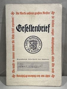 Original 1936 German Journeyman's Certificate, Gesellenbrief
