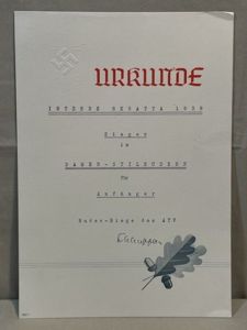 Original 1938 German NSRL/DRL Sporting Event Award Document