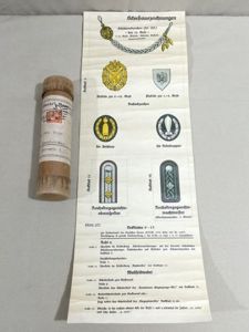 Original Pre-WWII German Official Insignia Specifications Chart with Mailing Tube