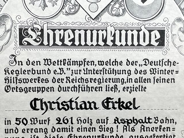 Original 1934 German Bowling Association (DKB) Winter Relief Certificate of Honor — image 4