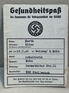 Original 1937 German Gesundheitspaß (Health Card)