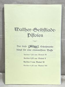 REPRINT - German Owner's Manual for Walther Pistols