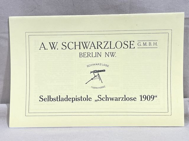 REPRINT - German Manual for the 'Schwarzlose 1909' Pistol