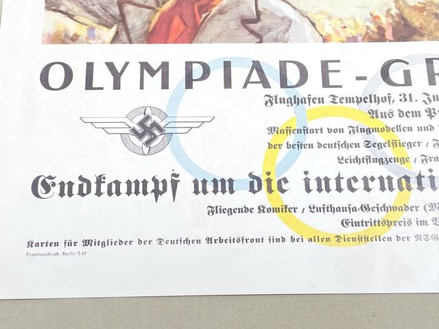 REPRODUCTION 1936 German Poster for the Olympics Flying Day — image 3
