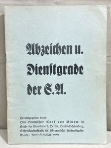 REPRODUCTION German Badges and Ranks of the S.A. Book, Abzeichen und Dienstgrade der S.A.