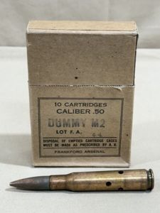 Original WWII US 1944 .50 Caliber Dummy Round and Box