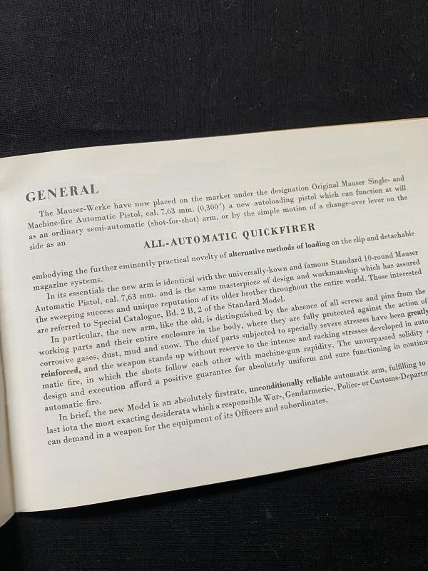 THE ORIGINAL MAUSER AUTOMATIC SINGLE AND MACHINE FIRE PISTOL MANUAL — image 3