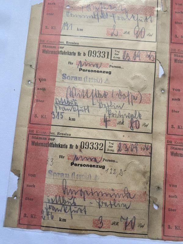 8 X WW2 GERMAN MILITARY TRAIN TICKETS — image 2