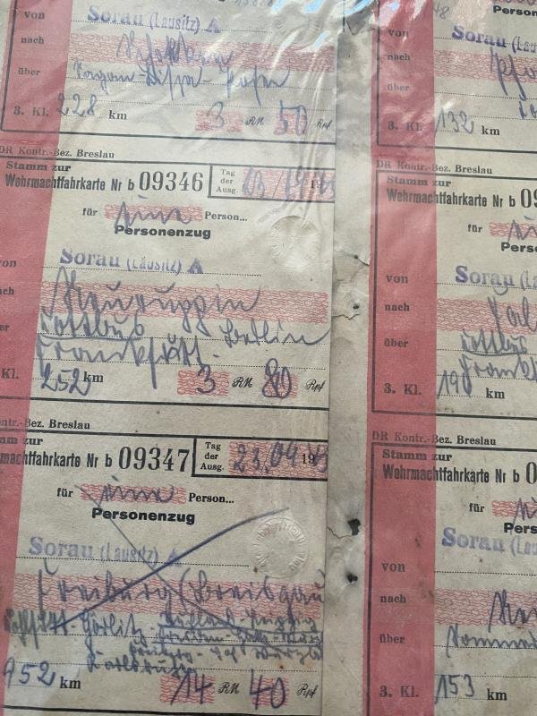 8 X WW2 GERMAN MILITARY TRAIN TICKETS — image 2