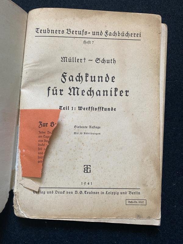 1941 DATED WW2 GERMAN TECHNICAL KNOWLEDGE FOR MECHANICS — image 2