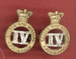 4th Queen's Own Hussars Victorian OR's collar badges
