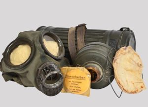 WW2 German Matching Numbers Gas Mask Set with June 1944 Dated Filter
