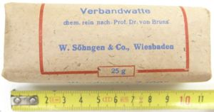 German Luftschutz Hausapotheke Verbandwatte 25 gr W. Söhngen & Co., Wiesbaden.