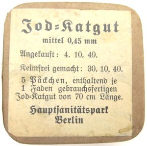 German Wehrmacht Jod-Katgut mittle 0,45 mm Hauptsanittspark Berlin 1940 Unopened Cardboard Box.