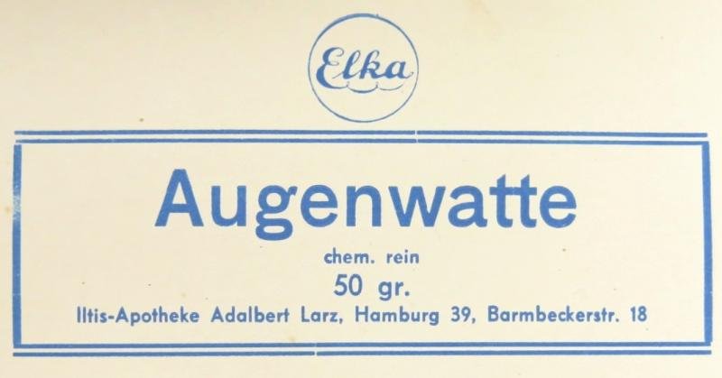 German Civilian Pre War And Wartime Era Elka Augenwatte, (Verbandwatte), Box Of 50 Gramm Unopened.