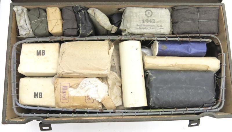 German Wehrmacht Verbandkasten Full With Different Dressings, As Found.