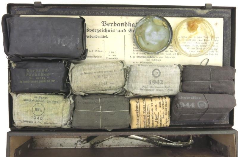 German Wehrmacht Verbandkasten Full With Different Dressings, As Found.
