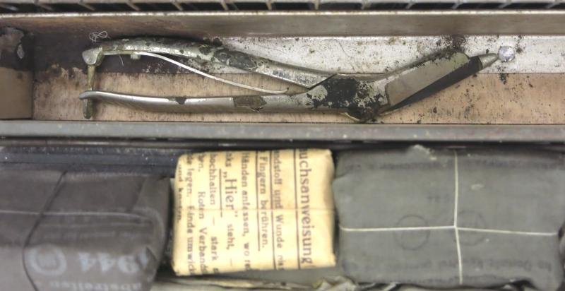 German Wehrmacht Verbandkasten Full With Different Dressings, As Found.