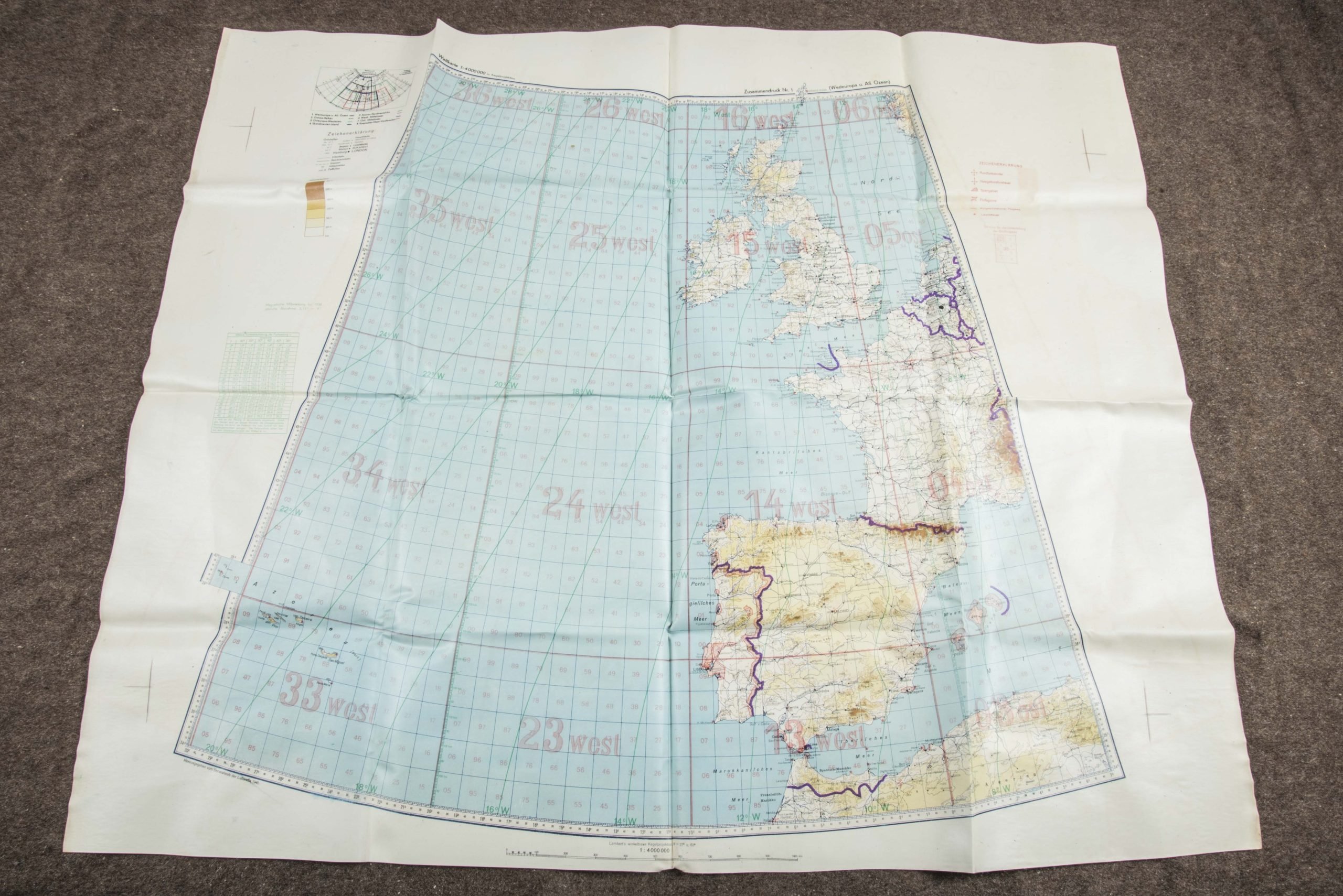 German 1:4 000 0000 flight map Westeuropa u. Atl Ozean