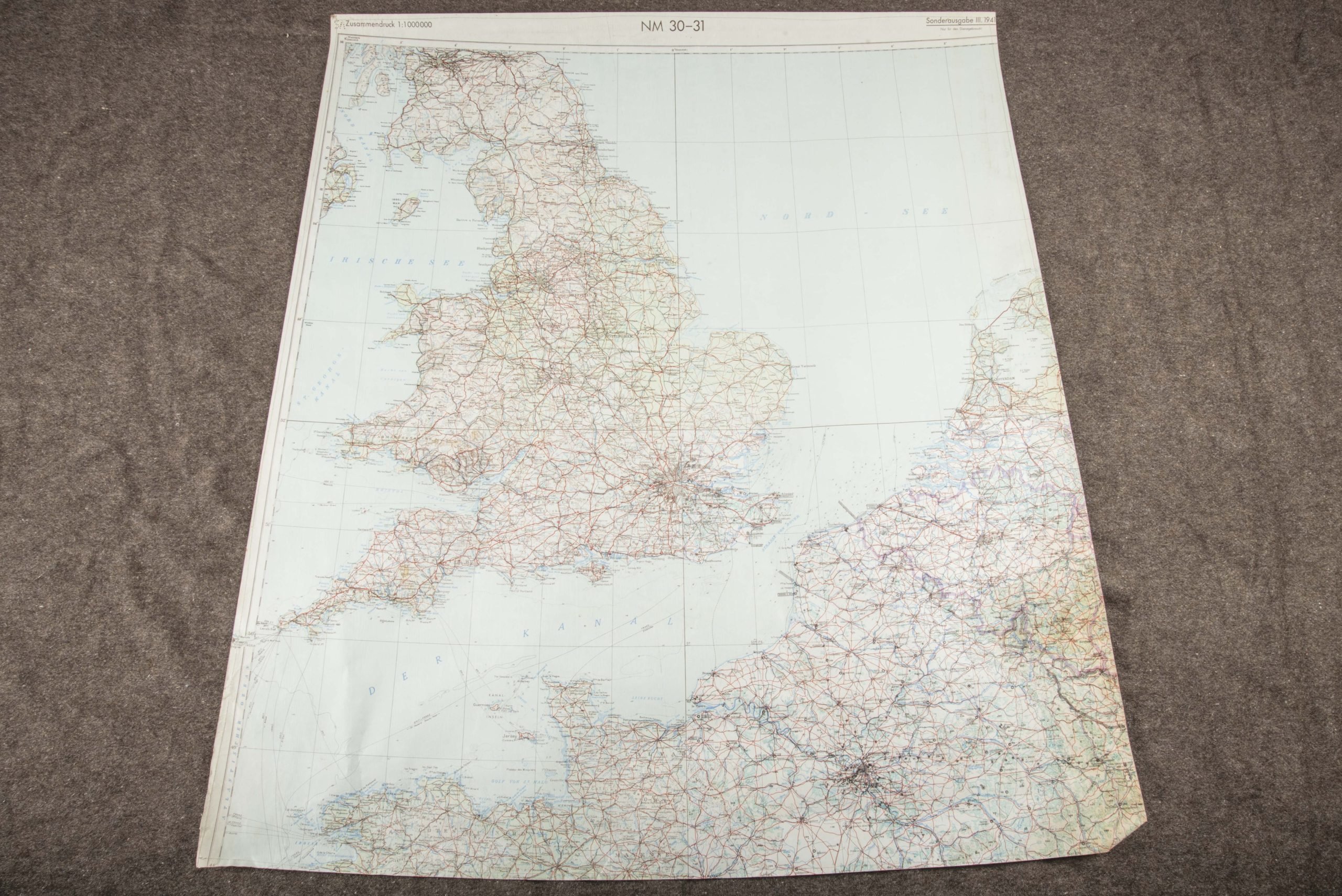 Luftwaffe laminated Fliegerkarte 1:1 000 000 Europa, France, Belgium, Netherlands and United Kingdom