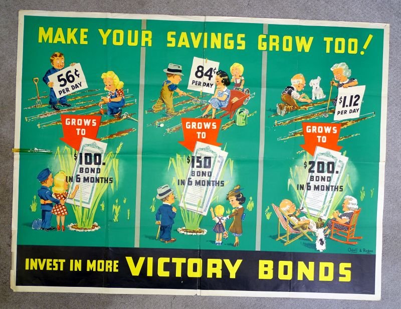 Large WWII Canadian Poster: 'Make Your Savings Grow Too! Invest in More Victory Bonds'