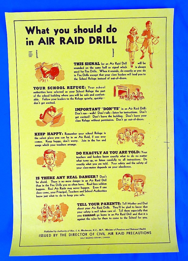 WWII Canadian School Poster: 'What You Should Do in an Air Raid Drill'