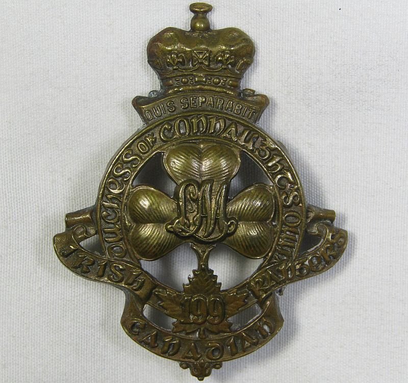 WWI 199th Infantry Battalion Overseas Irish Canadian Rangers Cap Badge