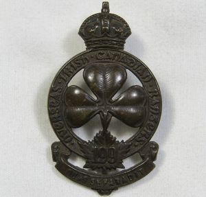 WWI 199th Infantry Battalion Overseas Irish Canadian Rangers Cap Badge