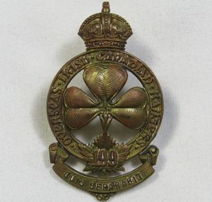 WWI 199th Infantry Battalion Overseas Irish Canadian Rangers Cap Badge