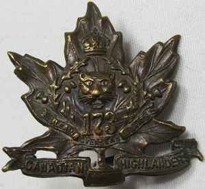 WWI 173rd Canadian Highlanders Collar Badge