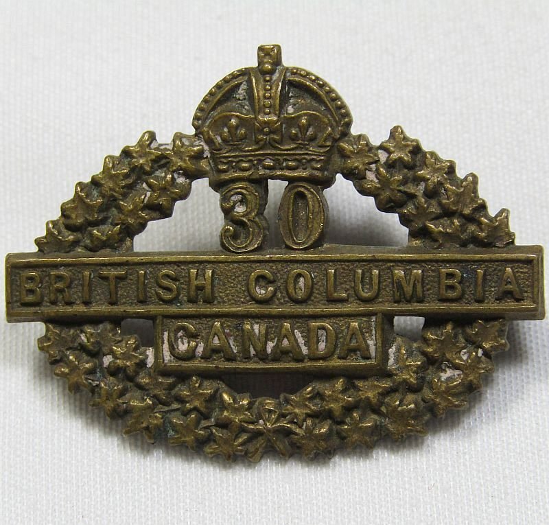 WWI Canadian 30th British Columbia Collar Badge