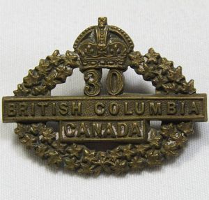 WWI Canadian 30th British Columbia Collar Badge
