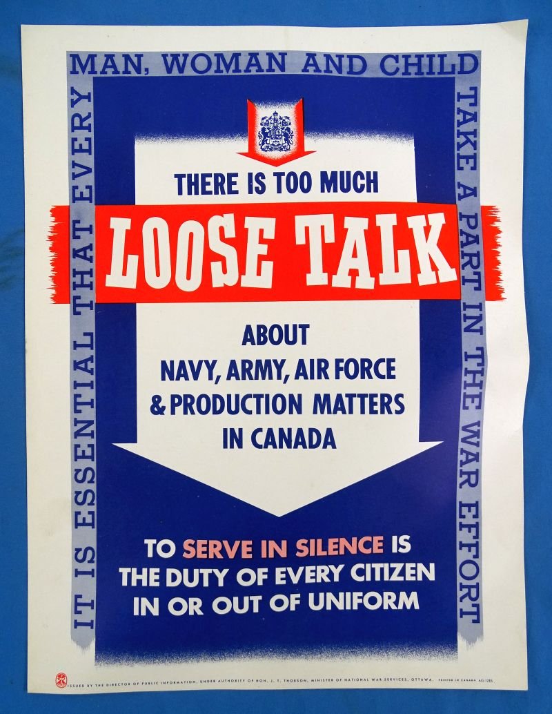 WWII Canadian Window Card Poster: 'There is Too Much Loose Talk'