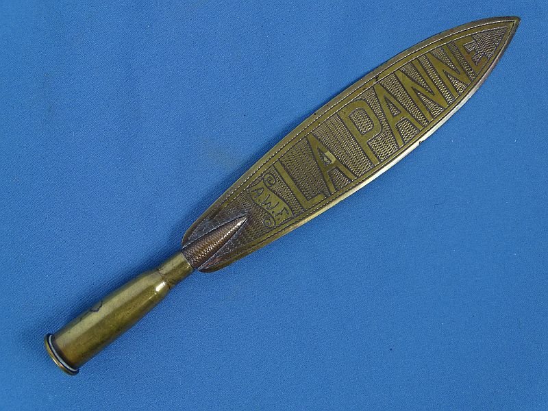 1917 'La Panne Belgium ' Trench Art Letter Opener — image 2