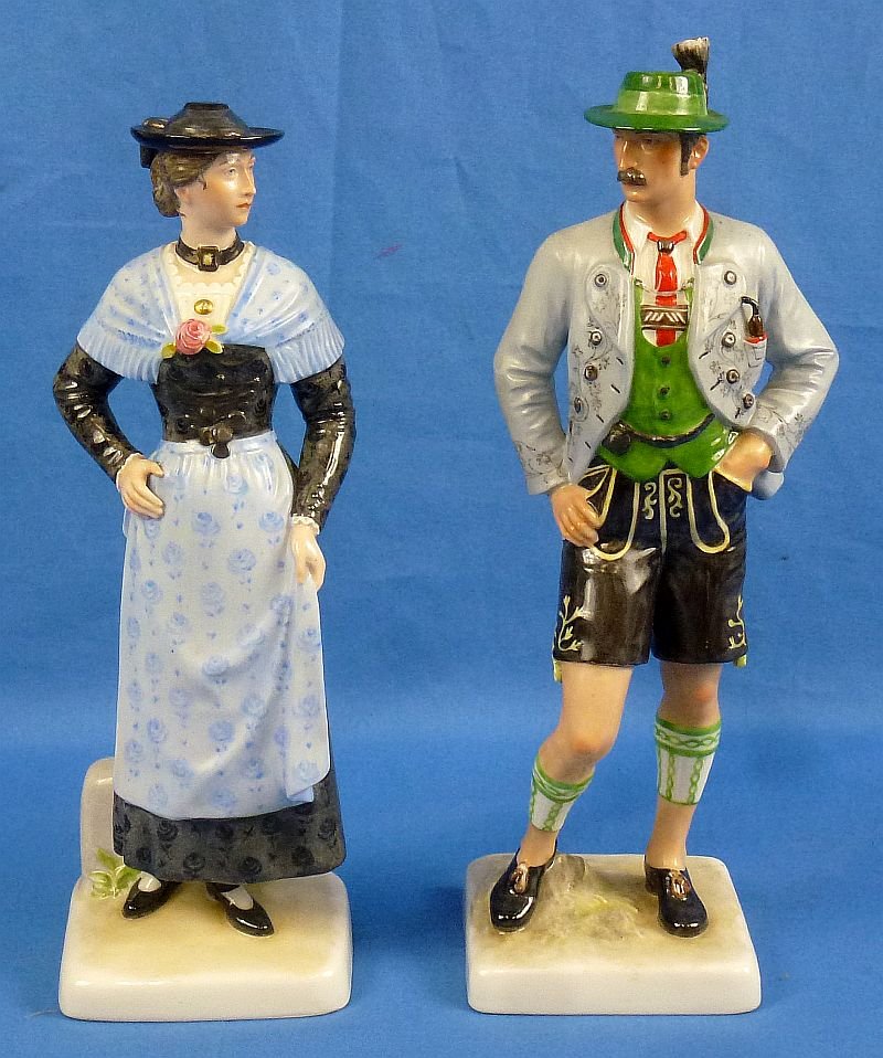 A Pair of SS Allach Porcelain 'Bavarian Peasants' Figurines