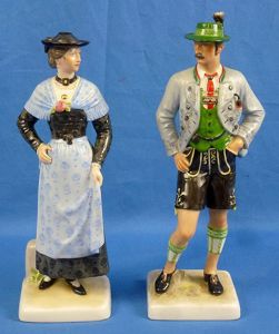 A Pair of SS Allach Porcelain 'Bavarian Peasants' Figurines