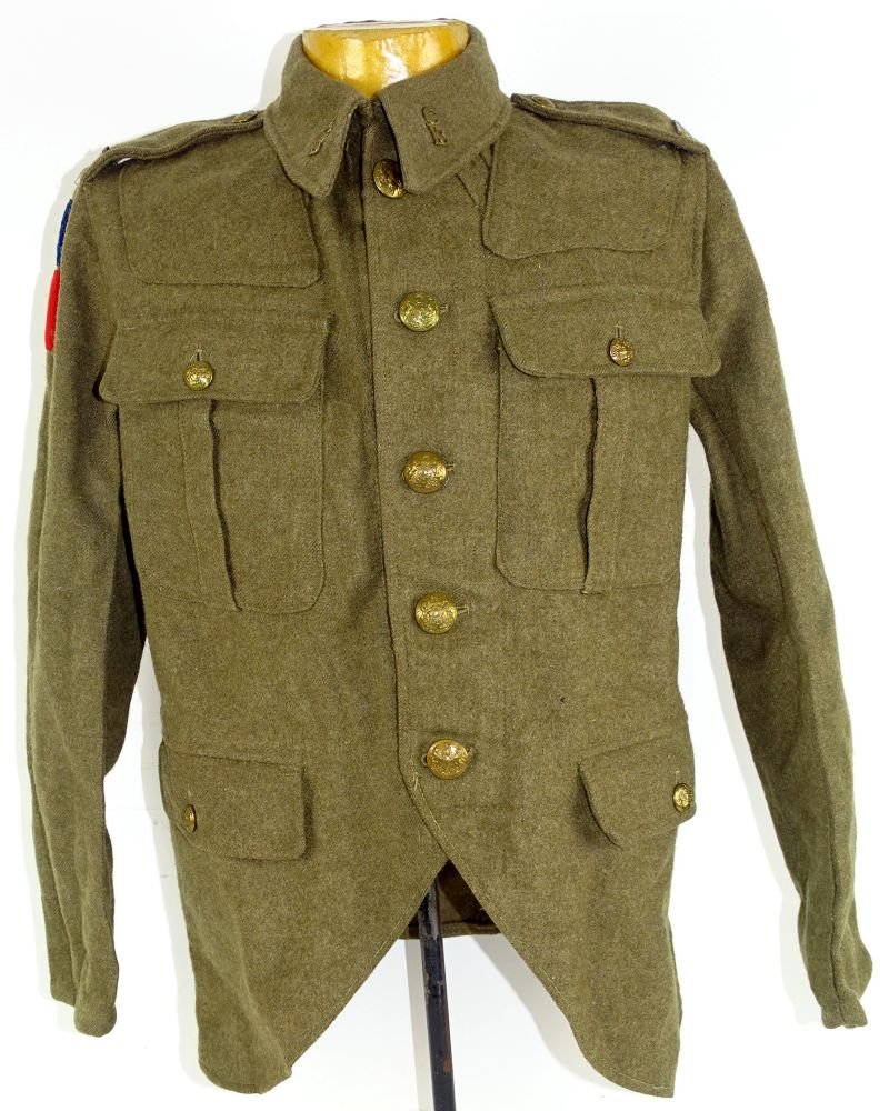 Identified WWI 13th Battalion Black Watch Royal Highlanders of Canada Uniform, Painted Combat Helmet, and Medals Trunk Group — image 3