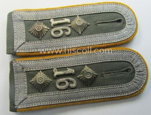 Pair of early-period- (ie. 'Reichswehr'), WH (Heeres) 'cyphered' NCO-type shoulderstraps, as executed in neat 'rib-cord'-like linnen as was specifically intended for an: 'Oberfeldwebel des Kavallerie o. Reiter-Rgts. 16'
