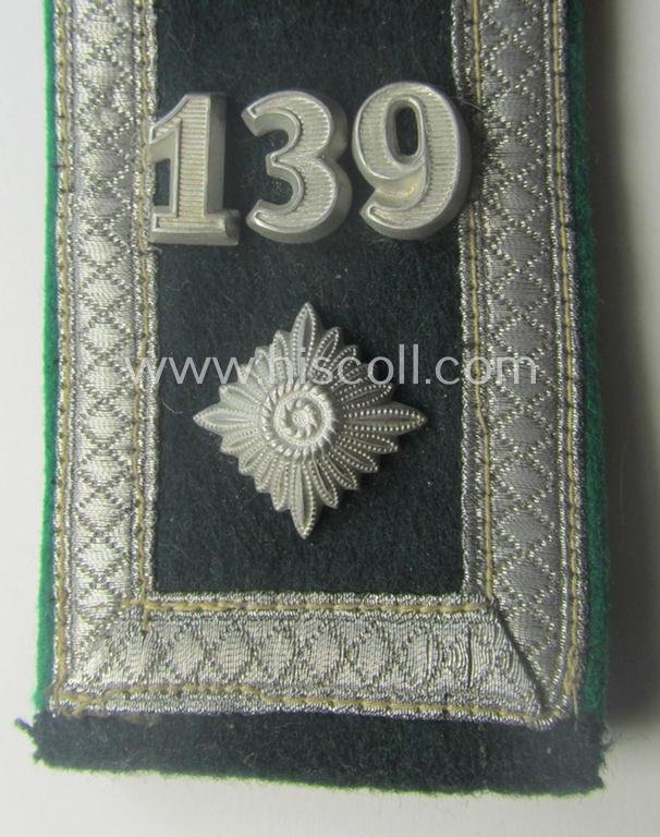 Single, WH (Heeres) NCO-type (ie. 'M36- o. M40'-pattern- and 'rounded-styled-') neatly 'cyphered' shoulderstrap as was intended for usage by a: 'Feldwebel des Gebirgsjäger-Rgts. 139' (part of the: '3. Gebirgs-Div.') — image 2