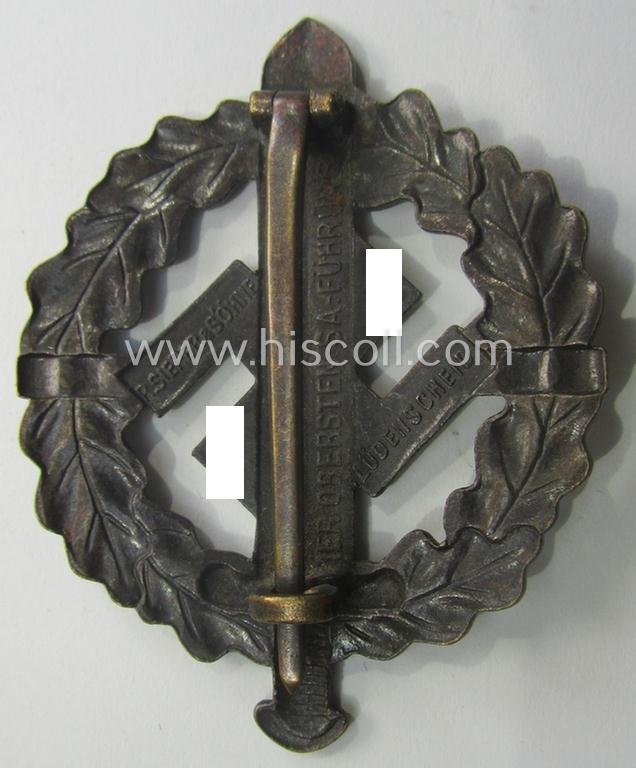 Early- (ie. pre-) war-period example of an: 'SA-Sportabzeichen in Bronze' being a detailed and/or neatly maker- (ie. 'Sieper u. Söhne - Lüdenscheid'-) marked example that is void of a bearers'-number — image 2