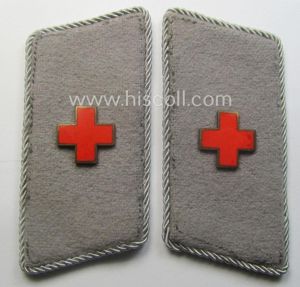 Fully matching - and actually not that easily found!! - DRK (ie. 'Deutsches Rotes Kreuz') enlisted-mens'- (ie. NCO-) type collar-tabs (ie. 'Kragenspiegel') as was intended for usage by a: 'DRK-Helfer'