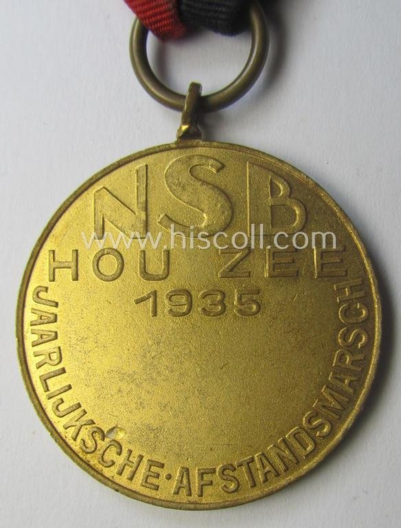 Superb - and very nicely preserved! - Dutch NSB-party-related: 'Marschmedaille' being a multi-coloured, enamelled specimen that was issued to commemorate participation in the: 'NSB - Hou Zee - Jaarlijkse Afstandmarsch 1935' — image 4