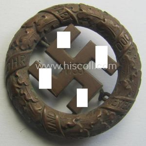 N.S.D.A.P.-related 'Tagungs- o. Veranstaltungsabzeichen' (also referred to as: 'Gau München'-honorary-badge) being a maker- (ie. 'Deschler'-) marked example showing the text: 'Und Ihr habt doch gesiegt - 1933!'