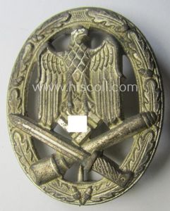 'Allgemeines Sturmabzeichen' being a detailed albeit unmarked example (of the 'long-barrel-hinge'-variant!) as executed in 'Feinzink' as produced by the: 'Steinhauer & Lück'-company