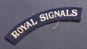 A attractive - albeit regrettably single - serif type lettering Royal Signals shoulder title