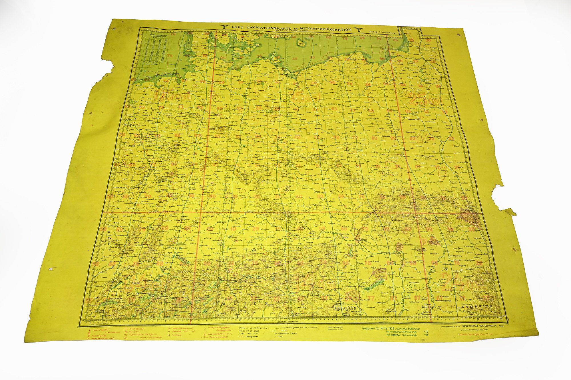 rare Lufwaffe Mercator navigation map